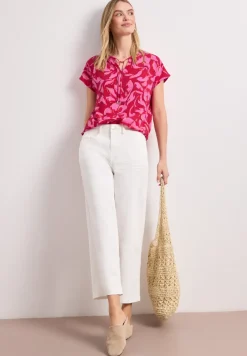 Blusenshirt mit Split Neck und Smokdetail