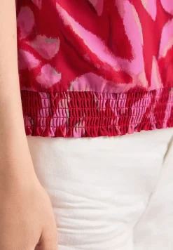 Blusenshirt mit Split Neck und Smokdetail