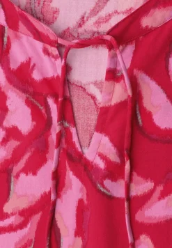 Blusenshirt mit Split Neck und Smokdetail