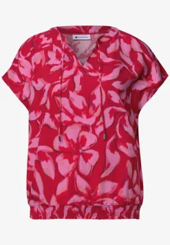 Blusenshirt mit Split Neck und Smokdetail