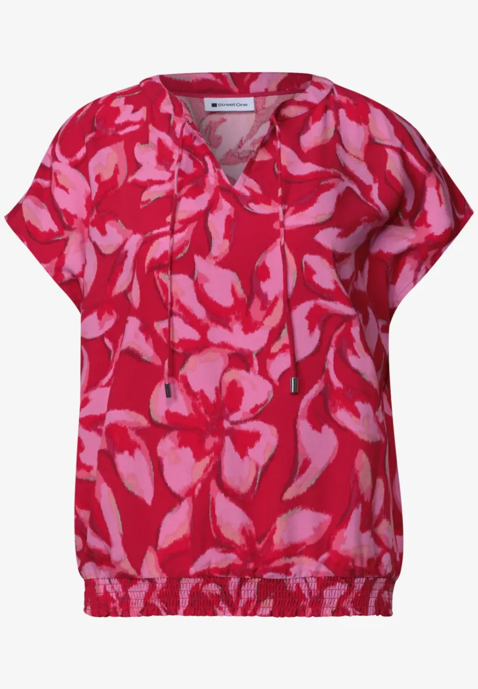 Blusenshirt mit Split Neck und Smokdetail