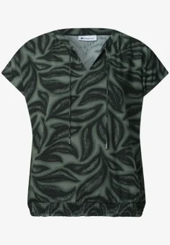 Blusenshirt mit Split Neck und Smokdetail