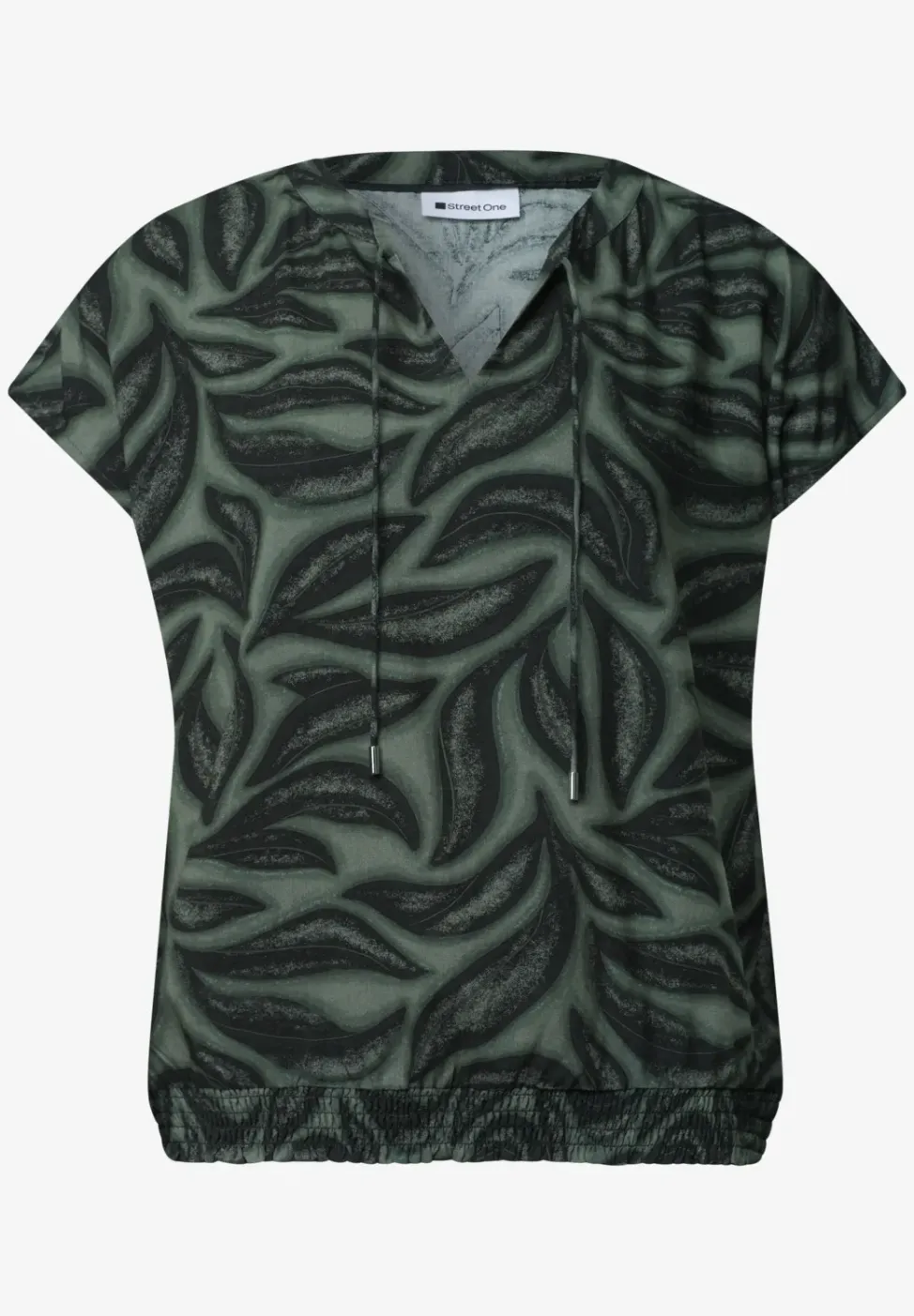 Blusenshirt mit Split Neck und Smokdetail