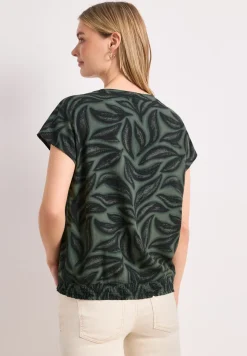 Blusenshirt mit Split Neck und Smokdetail