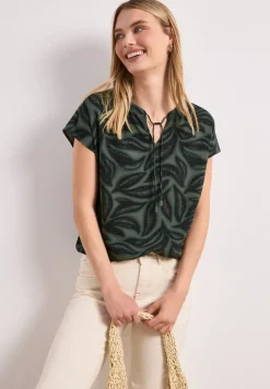 Blusenshirt mit Split Neck und Smokdetail