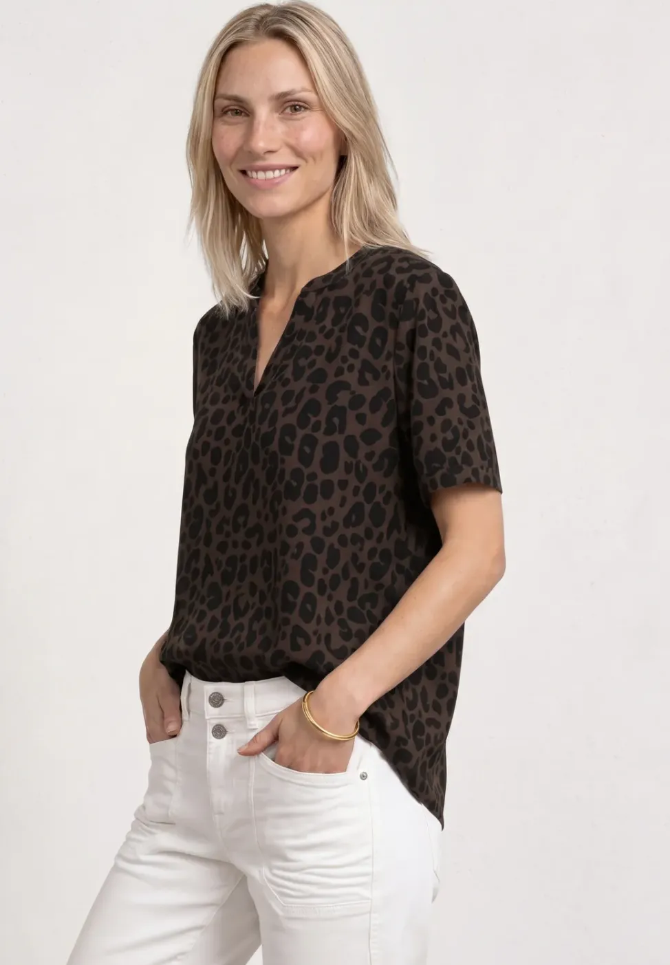 Blusenshirt mit Split Neck und Print