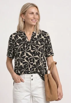 Blusenshirt mit Split Neck und Print