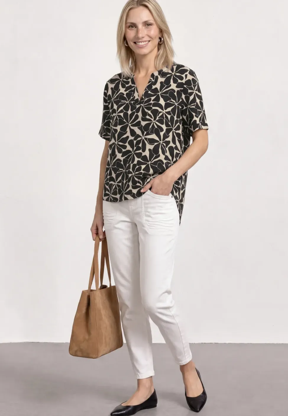 Blusenshirt mit Split Neck und Print