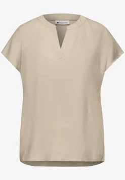 Blusenshirt in Unifarbe mit Split Neck