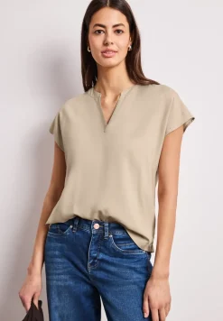 Blusenshirt in Unifarbe mit Split Neck