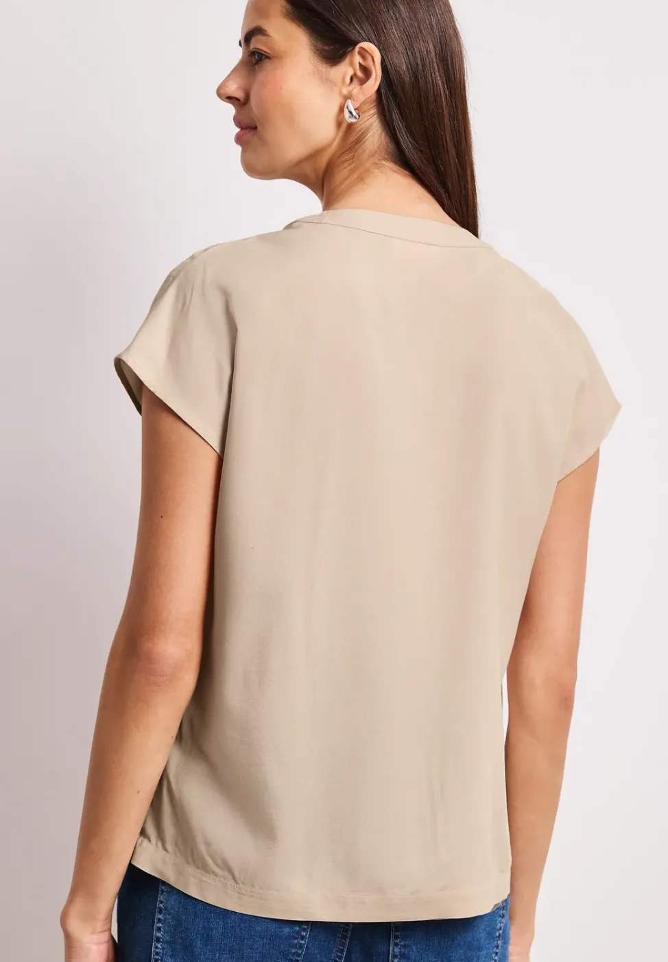 Blusenshirt in Unifarbe mit Split Neck