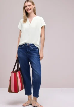 Blusenshirt in Unifarbe mit Split Neck