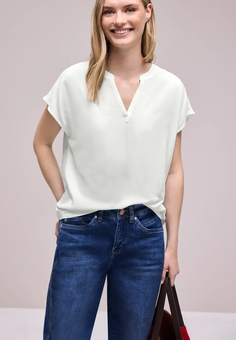 Blusenshirt in Unifarbe mit Split Neck