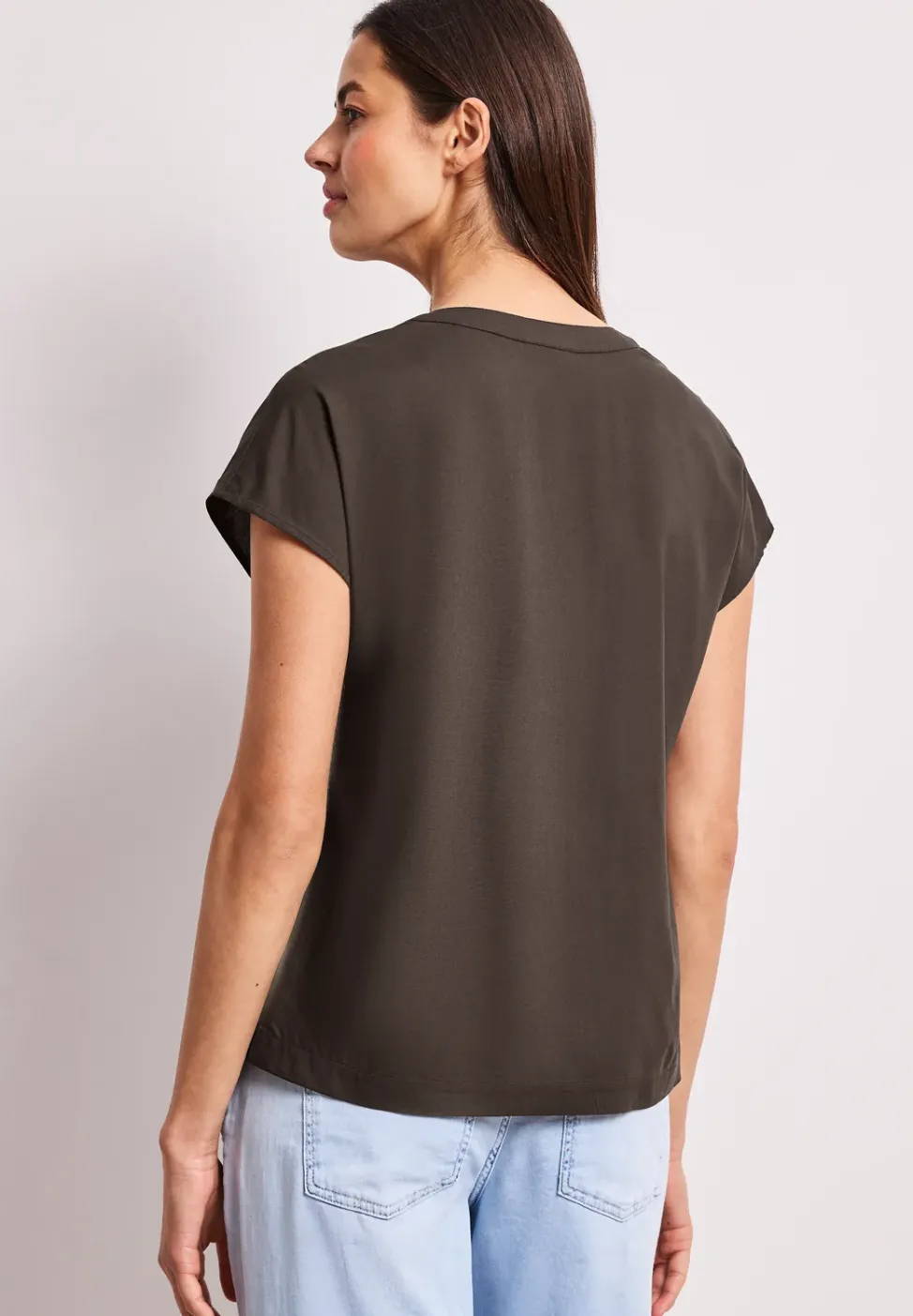 Blusenshirt in Unifarbe mit Split Neck