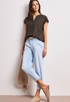 Blusenshirt in Unifarbe mit Split Neck
