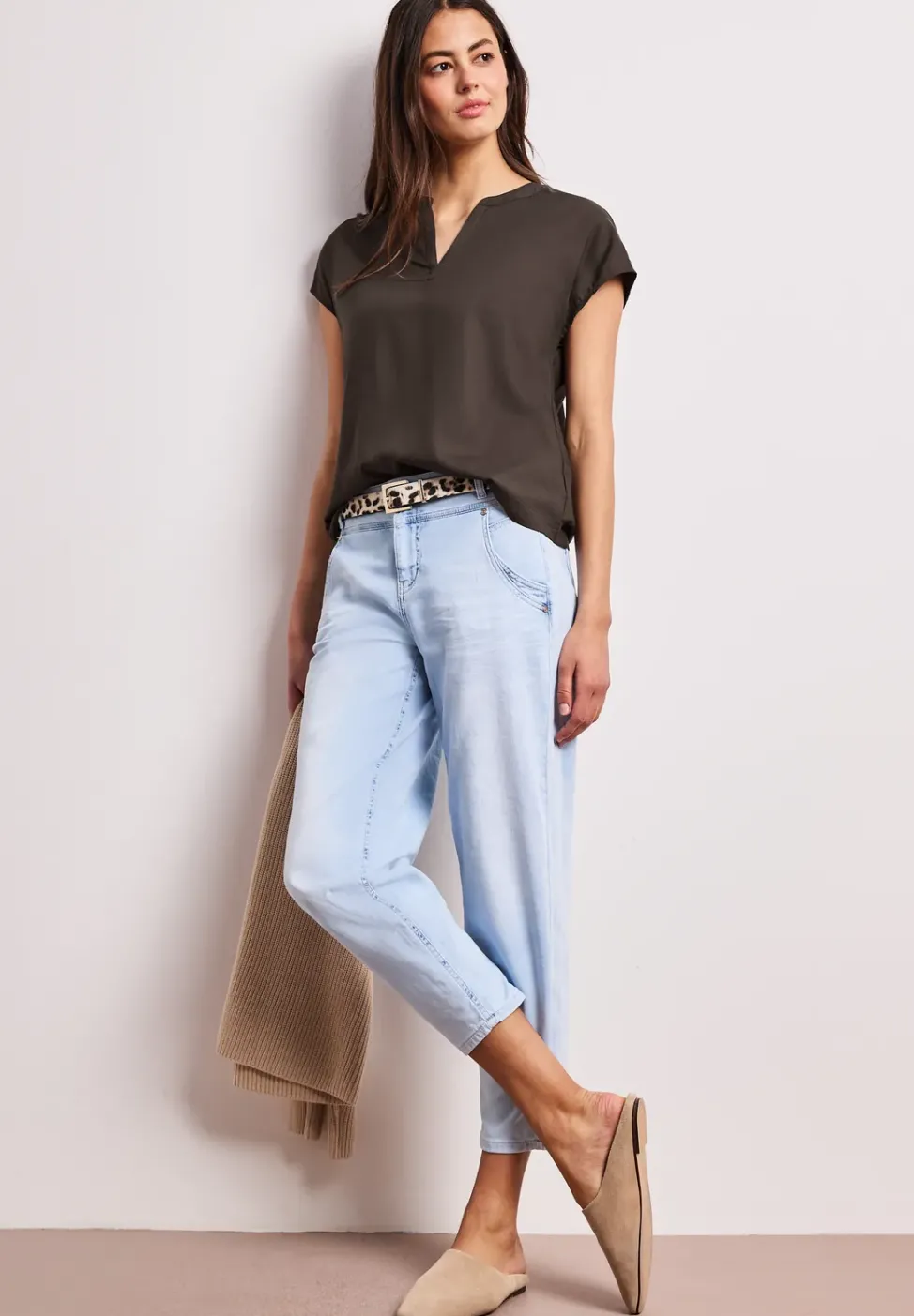 Blusenshirt in Unifarbe mit Split Neck
