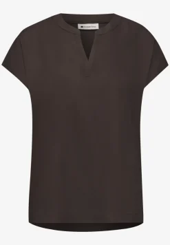 Blusenshirt in Unifarbe mit Split Neck