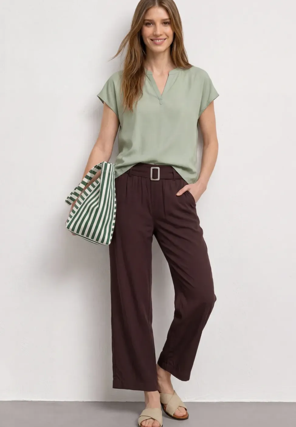 Blusenshirt in Unifarbe mit Split Neck
