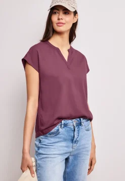 Blusenshirt in Unifarbe mit Split Neck
