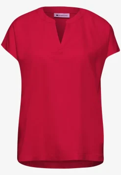 Blusenshirt in Unifarbe mit Split Neck