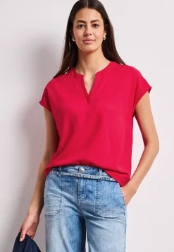 Blusenshirt in Unifarbe mit Split Neck