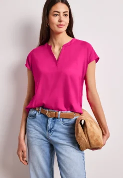 Blusenshirt in Unifarbe mit Split Neck