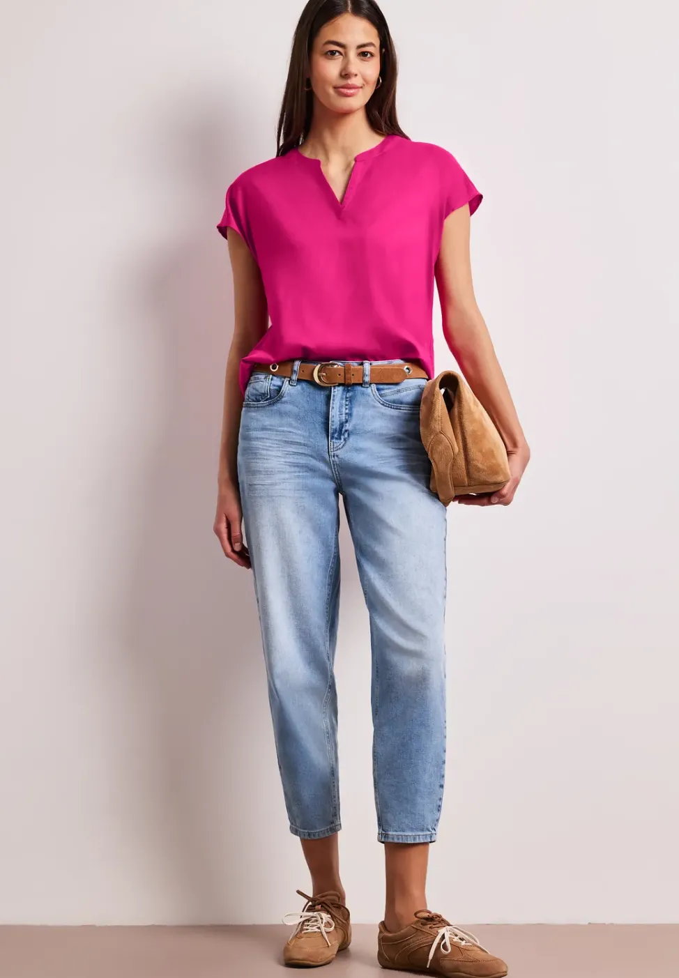 Blusenshirt in Unifarbe mit Split Neck