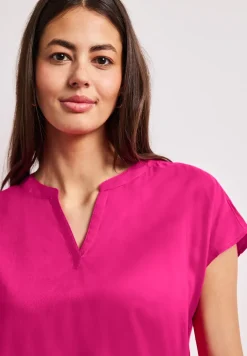 Blusenshirt in Unifarbe mit Split Neck