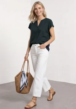 Blusenshirt in Unifarbe mit Split Neck