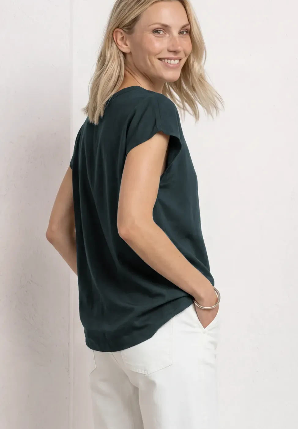 Blusenshirt in Unifarbe mit Split Neck