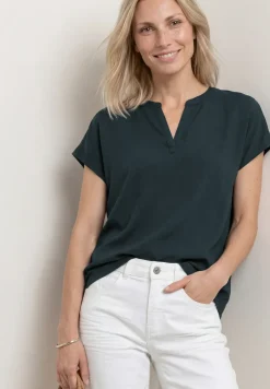 Blusenshirt in Unifarbe mit Split Neck