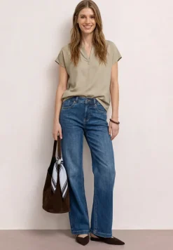Blusenshirt in Unifarbe mit Split Neck