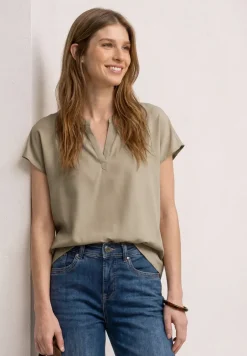 Blusenshirt in Unifarbe mit Split Neck