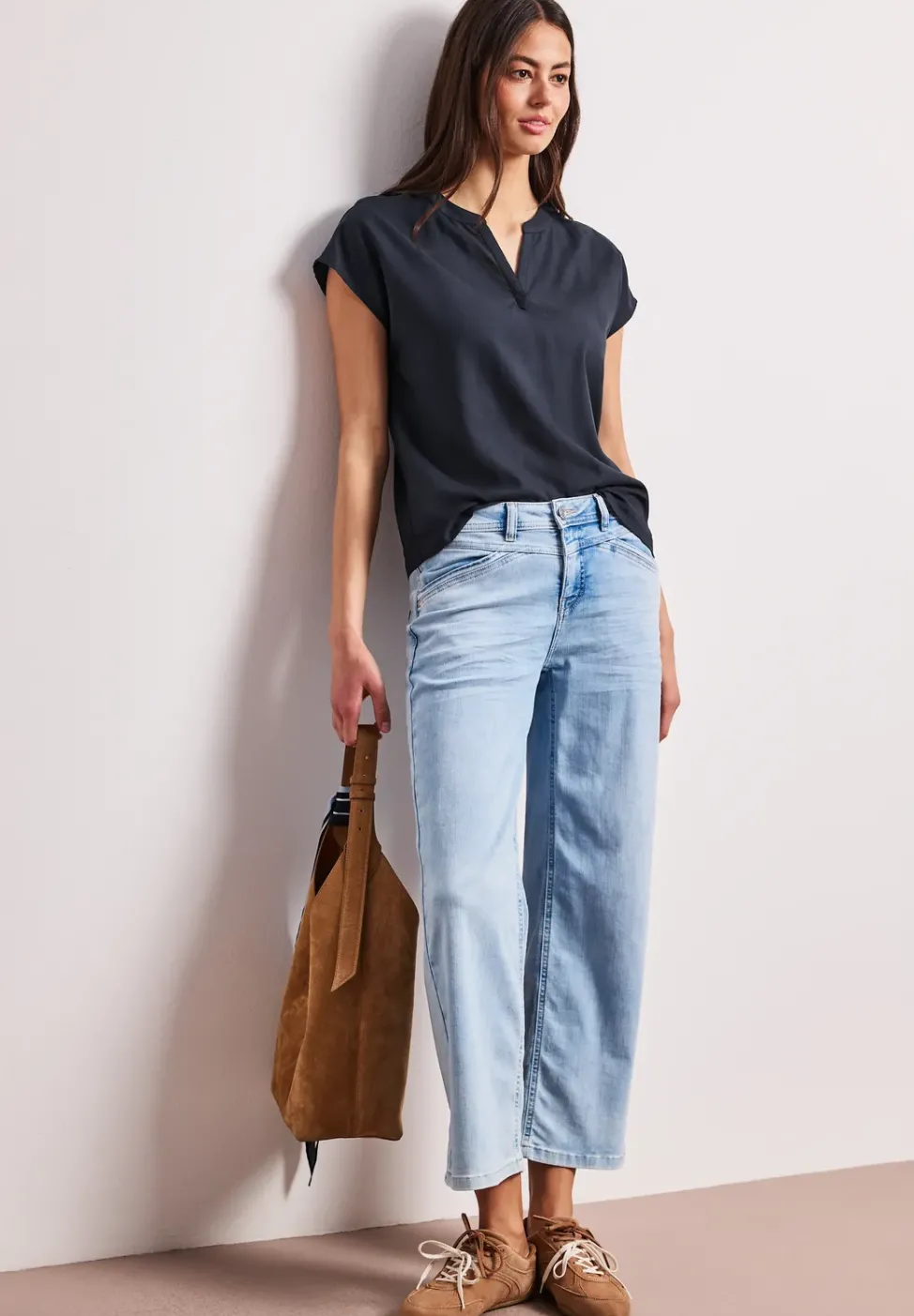 Blusenshirt in Unifarbe mit Split Neck