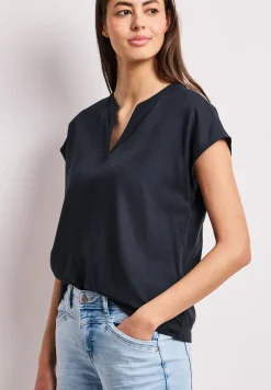 Blusenshirt in Unifarbe mit Split Neck