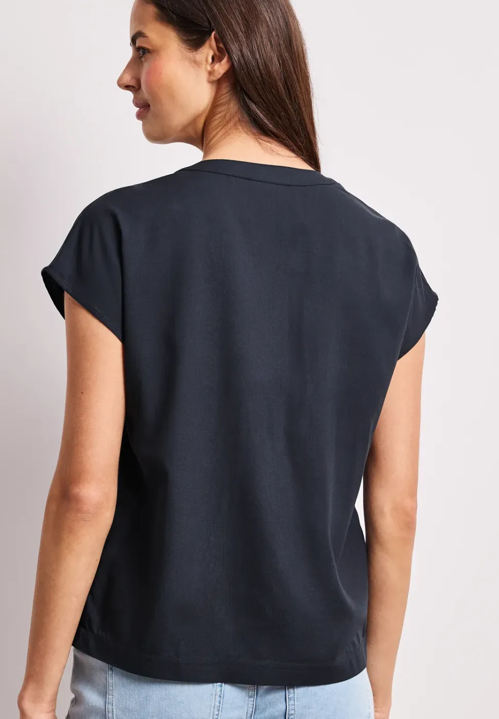 Blusenshirt in Unifarbe mit Split Neck