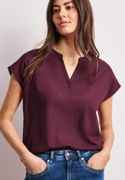 Blusenshirt in Unifarbe mit Split Neck