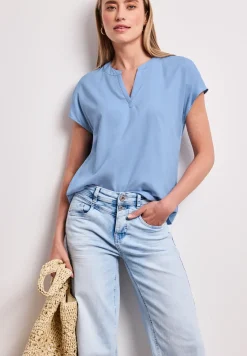Blusenshirt in Unifarbe mit Split Neck
