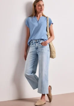 Blusenshirt in Unifarbe mit Split Neck