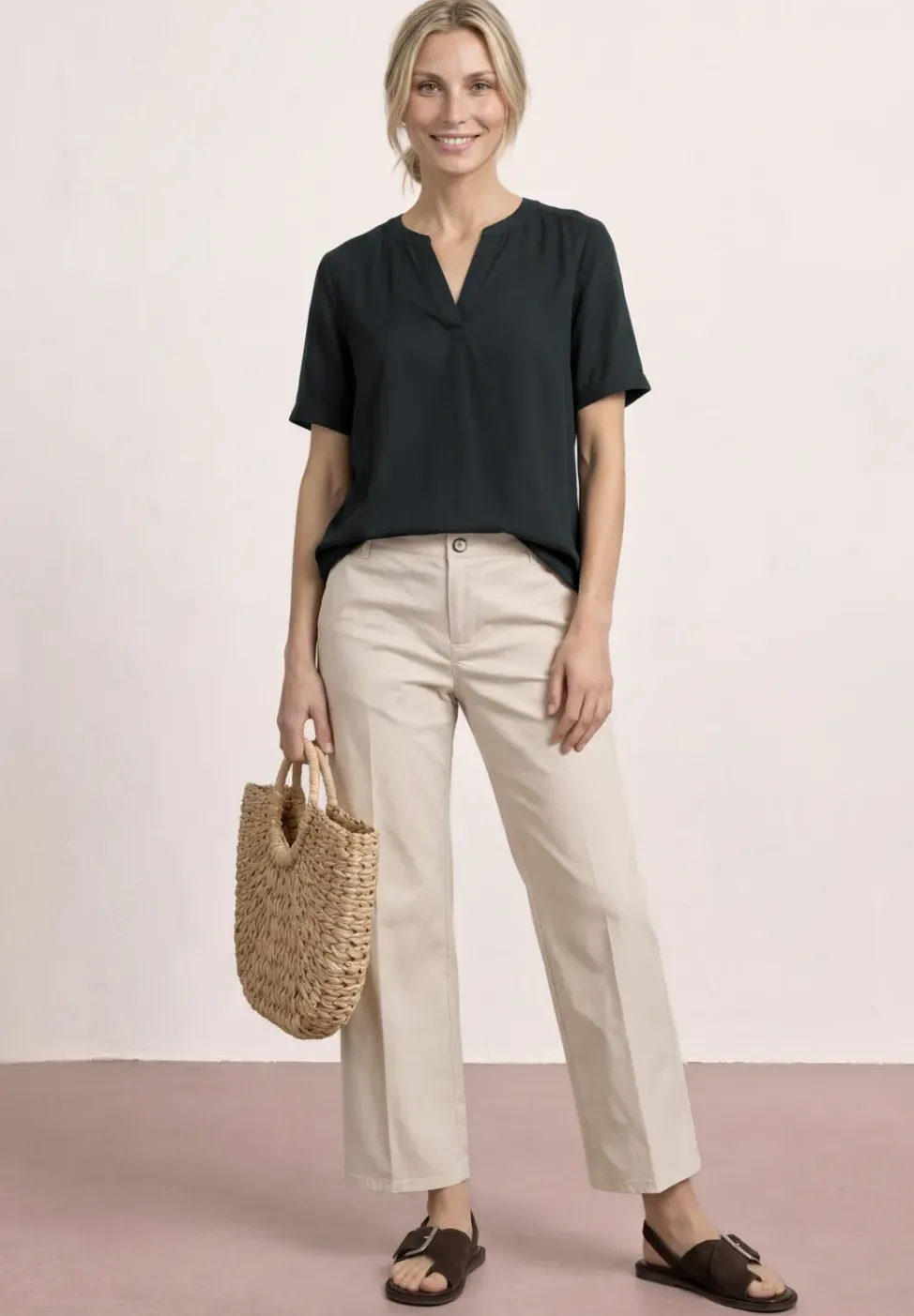 Blusenshirt in Unifarbe mit Split Neck