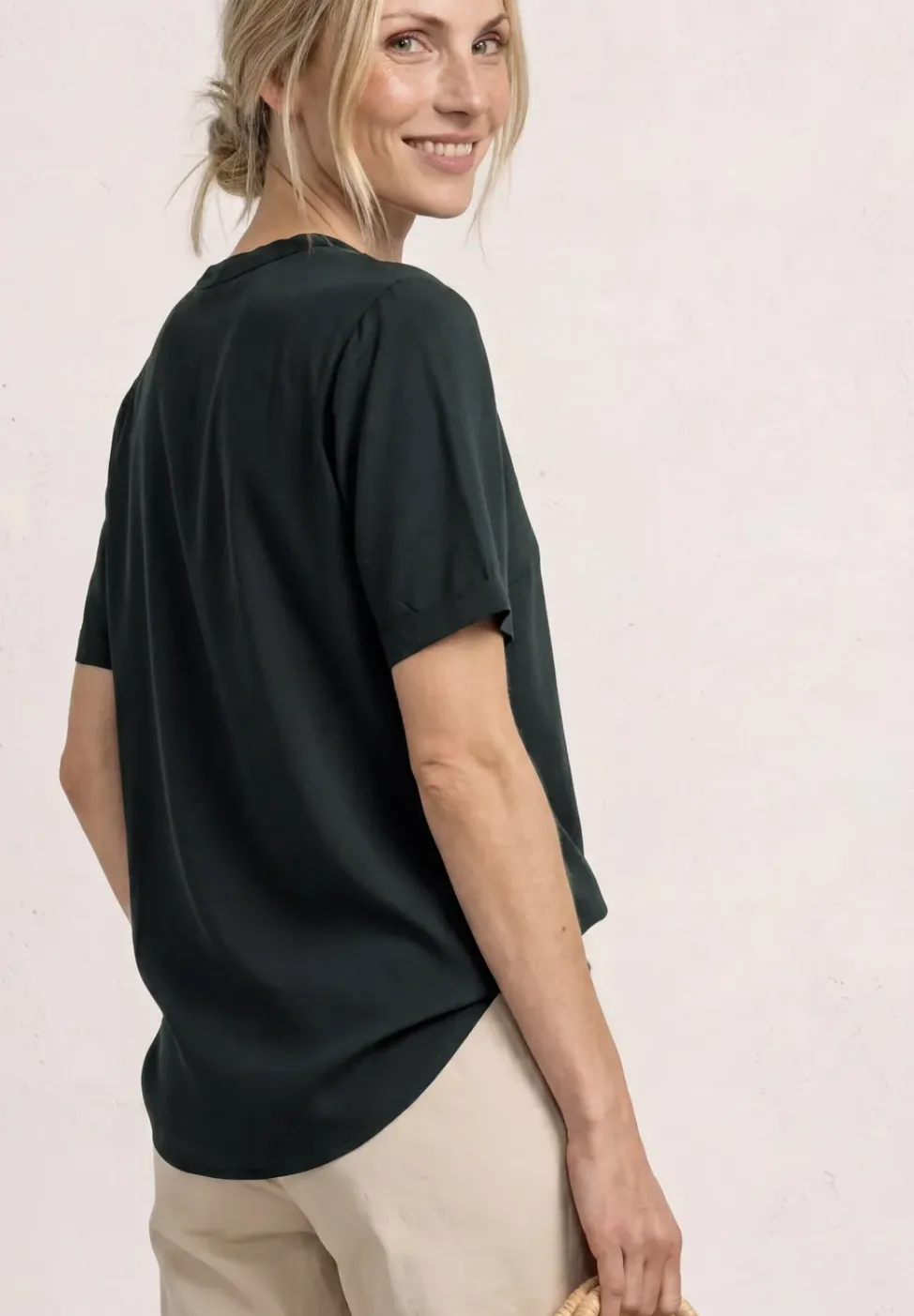 Blusenshirt in Unifarbe mit Split Neck
