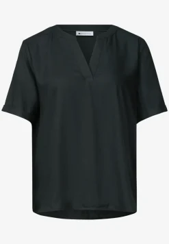 Blusenshirt in Unifarbe mit Split Neck