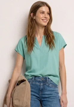 Blusenshirt in Unifarbe mit Split Neck