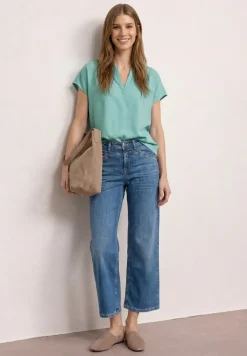 Blusenshirt in Unifarbe mit Split Neck