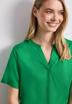 Blusenshirt in Unifarbe mit Split Neck