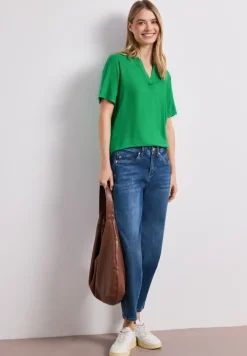 Blusenshirt in Unifarbe mit Split Neck