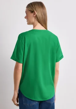 Blusenshirt in Unifarbe mit Split Neck