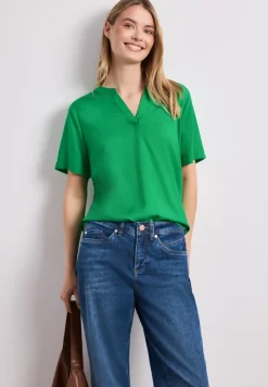 Blusenshirt in Unifarbe mit Split Neck
