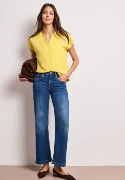 Blusenshirt in Unifarbe mit Split Neck