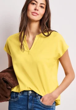 Blusenshirt in Unifarbe mit Split Neck
